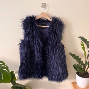 Navy Blue Faux Fur Vest